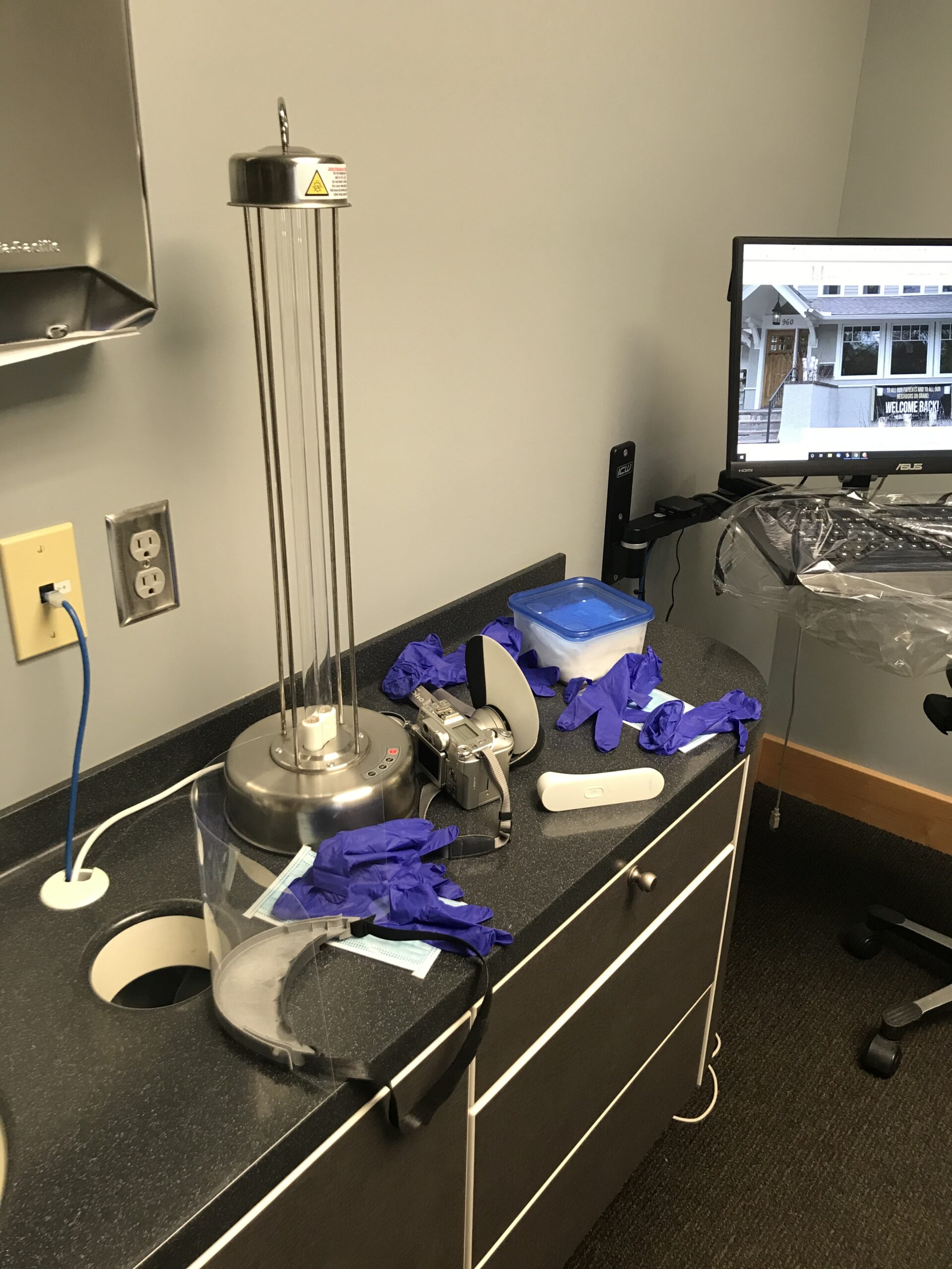 Covid-19 room sterilization and pre-appointment safety set-up.